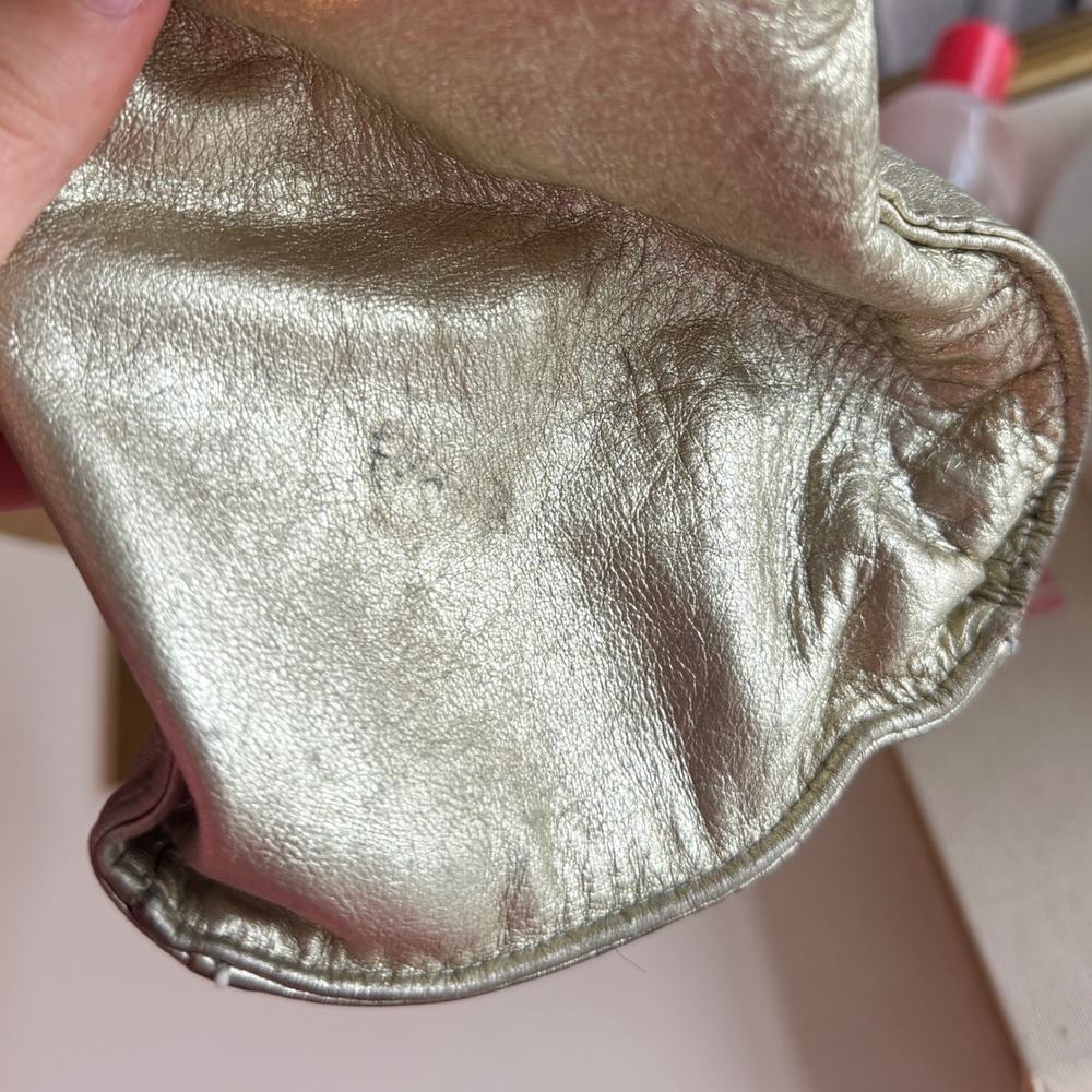 Betsey Johnson Peace Sign Gold Metallic Leather Tote - Picture 6 of 6